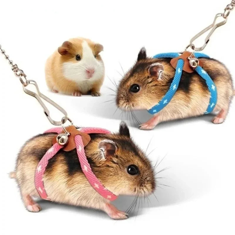 Pet ajustável macio arnês sino trela conjunto mouse hamster furões rato animal de estimação porco trela hamster arnês corda anti-mordida pet andando