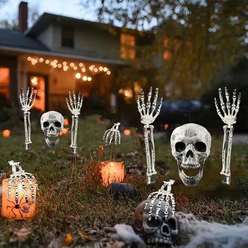 Decorações de Halloween para Casa: Cabeça de Esqueleto, Adereços Assustadores para Exterior, Mãos de Crânio Realistas, Pegadinhas para Quintal, Suprimentos para Festas e Festivais - Kasa & Pet