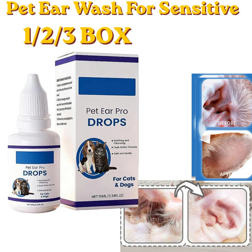 Gotas para Cuidado de Ouvidos de Animais de Estimação para Cães e Gatos Sensíveis, Seguras e Eficazes, 1/2/3 CAIXAS, Aliviam Coceira, Reduzem Odor, Líquido de Limpeza de Cera de Ouvido para Animais de Estimação
