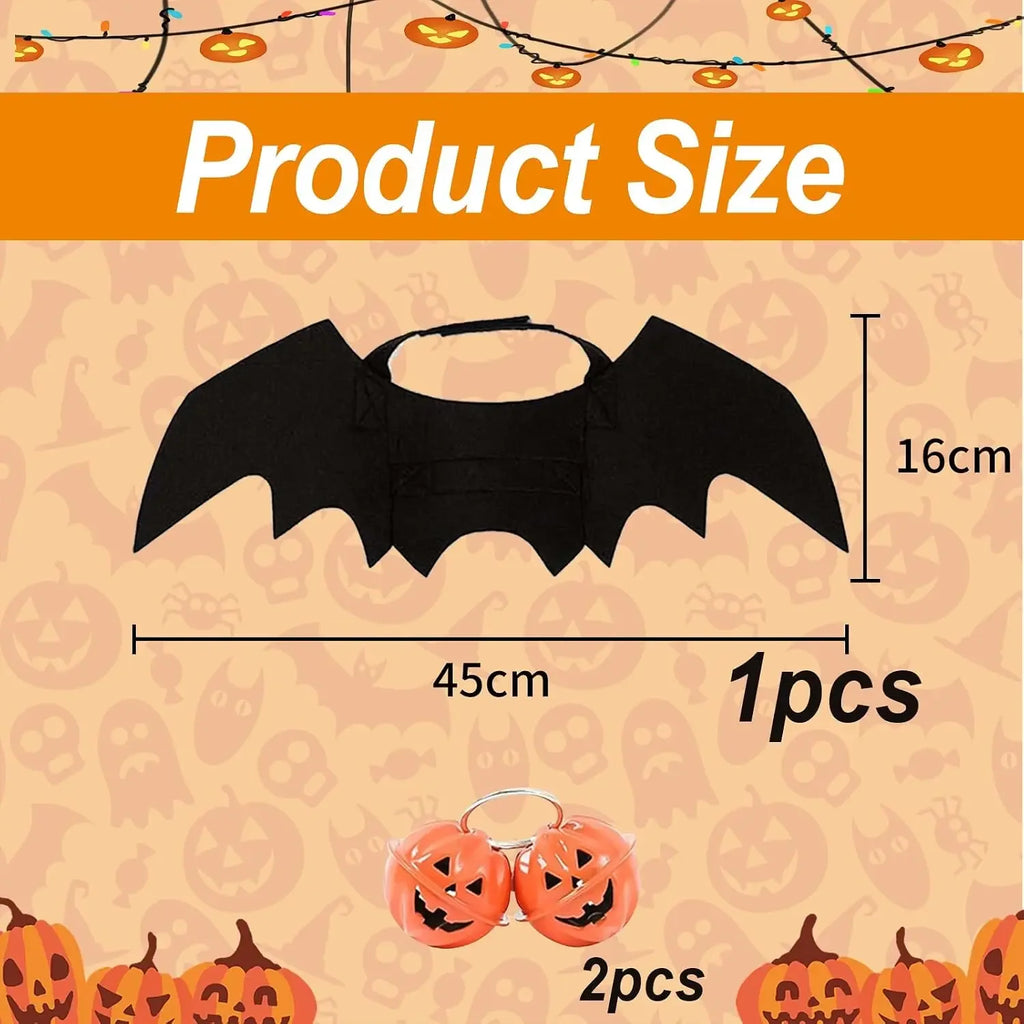 Fantasia de Halloween para Pets: Asas de Morcego para Gatos e Cães com 2 Sinos de Abóbora – Roupa de Cosplay para Gatos e Cães Pequenos – Diversão para Festas e Fantasiar