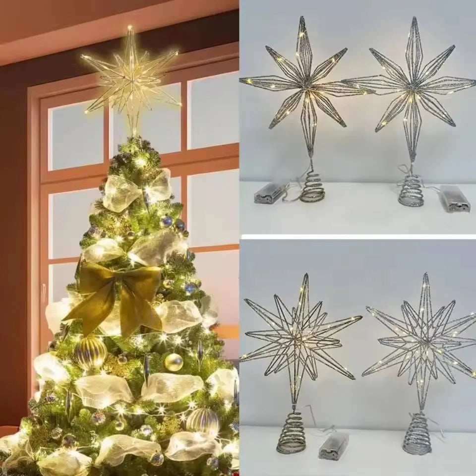 Estrela para Topo de Árvore de Natal com Luzes LED, Enfeites Criativos com Luzes LED e Glitter, Decoração de Árvore de Natal para Festas