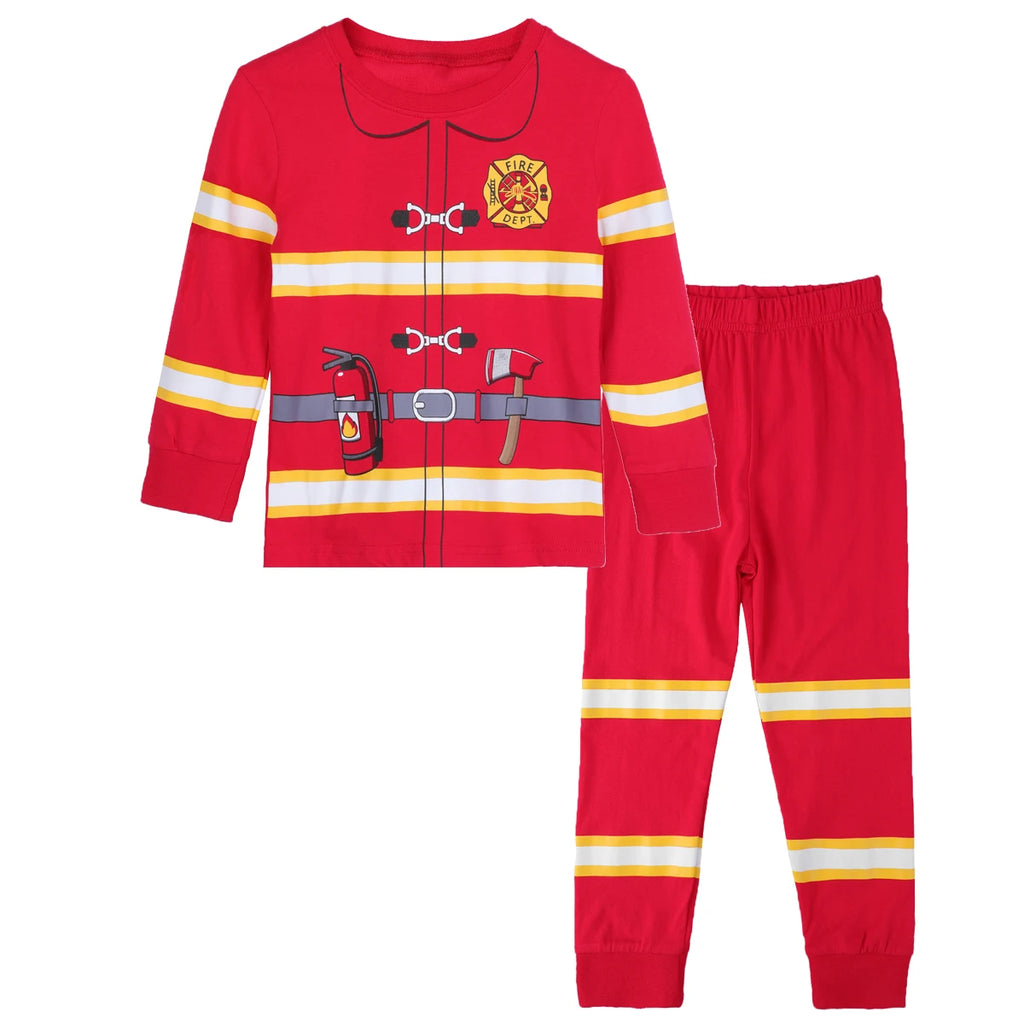 Tops e calças de manga comprida infantil, conjuntos de pijamas, pijamas bombeiro, polícia, pijamas cosplay, halloween, crianças, meninos, crianças, 2 peças