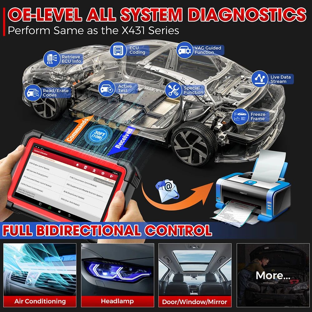LANÇA X431 CRP919E BT OBD2 Scanner, ferramenta de digitalização bidirecional, adicionar PODE FD/DoIP Diagnóstico de todos os sistemas, com adaptador BT, codificação ECU