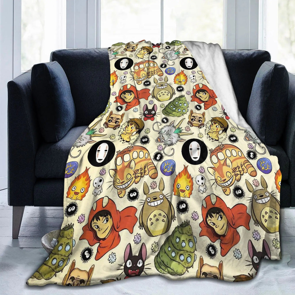 Susuwatari fuligem sprites m-monoked cobertores flanela primavera/outono sempre princesa lance cobertor para cama quarto colcha