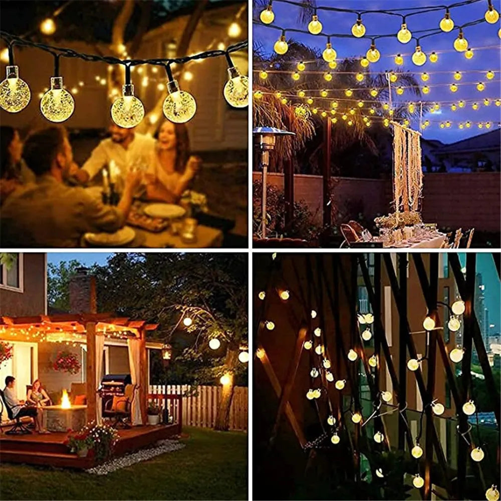 100 conduziu a lâmpada solar para exterior, impermeável, 12m, 12m, luz-acima, fada, bola de cristal, guirlandas do jardim, decoração do Natal