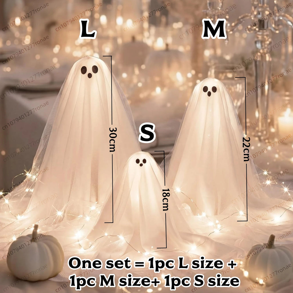 1/2/3 Conjuntos de Decorações de Halloween, Kit DIY de Fantasma Iluminado, Lâmpada Assustadora, Centro de Mesa Branco Quente para Festa de Halloween Interna