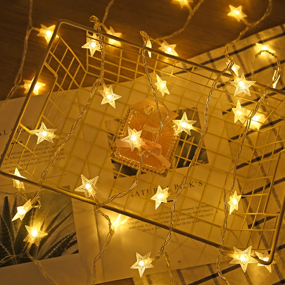 Led estrela luzes de fadas ao ar livre luzes corrente guirlanda lâmpada luzes da corda festa casa casamento terraço jardim decoração natal