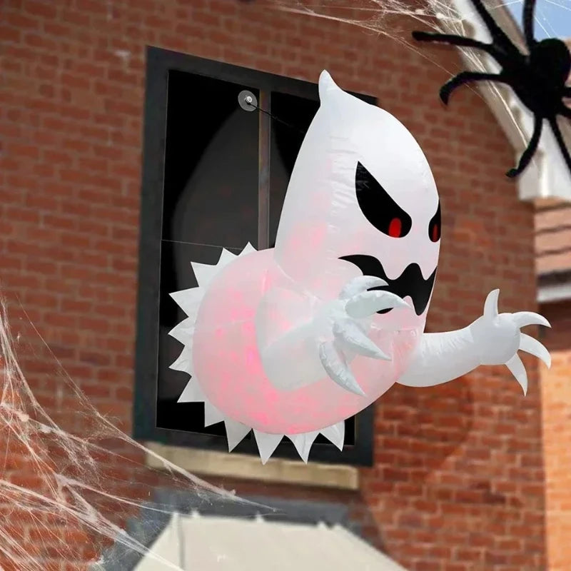 Fantasma Branco Inflável Assustador de Halloween, Decoração Externa Iluminada, Decoração Assustadora para Festa no Jardim, Interior, Quintal, Festa Única