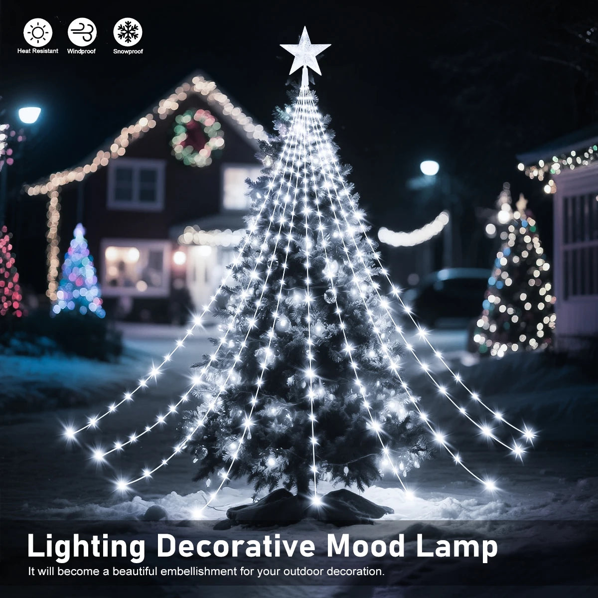 Luzes de Natal Solares para Exterior, 8 Modos, Luzes LED em Forma de Pentagrama de 2/3M, Cordão à Prova d'Água para Decoração de Festas no Quintal