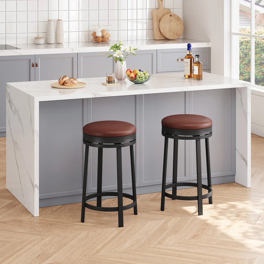Bancos de bar giratórios de 24 '', bancos de bar modernos sem encosto com altura de balcão, estofados em couro PU e estrutura de metal para ilha de cozinha