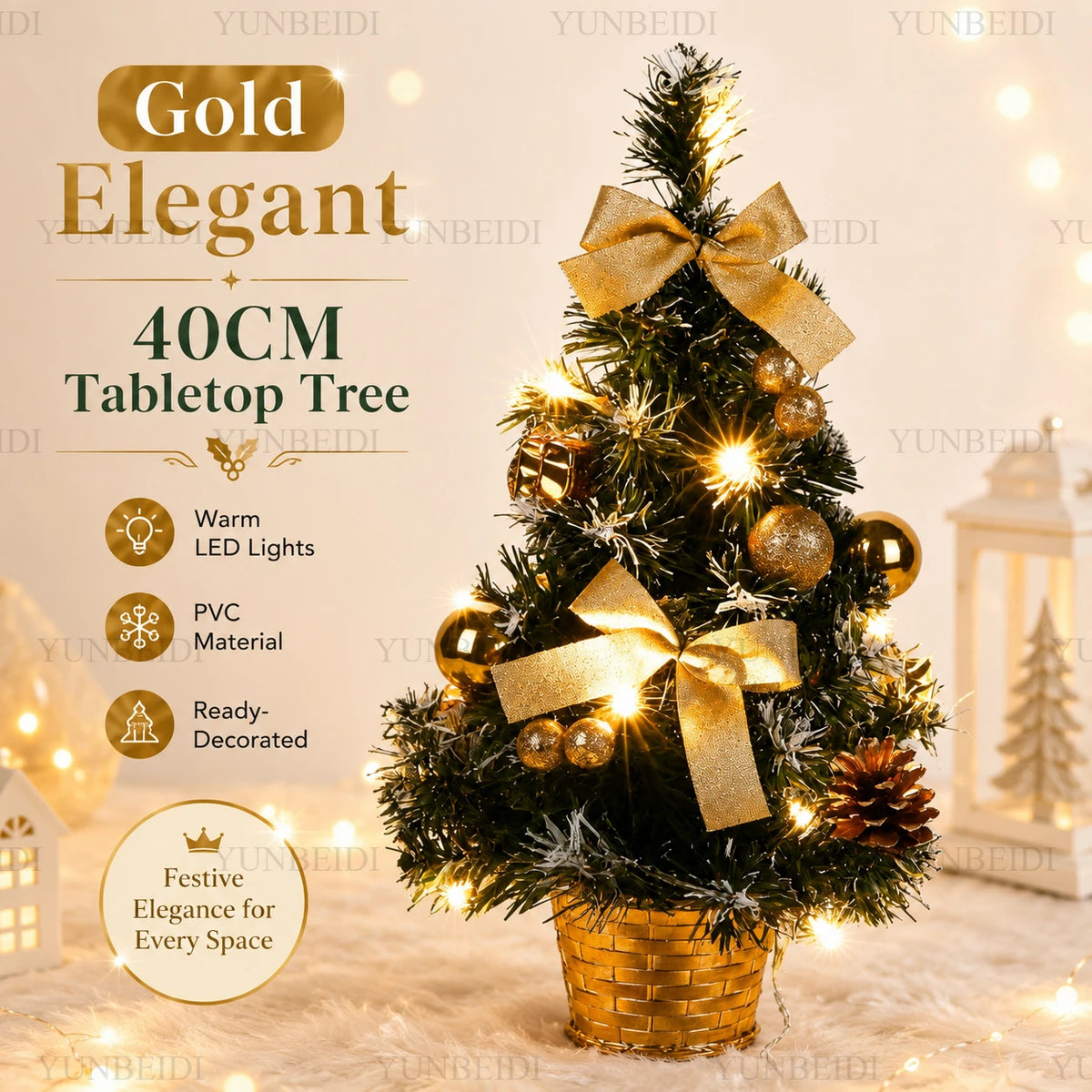 Árvore de Natal de 40CM com Luzes LED, Mini Árvore de Natal Artificial, Decoração de Mesa para Casa, Decoração de Natal, Presente de Ano Novo