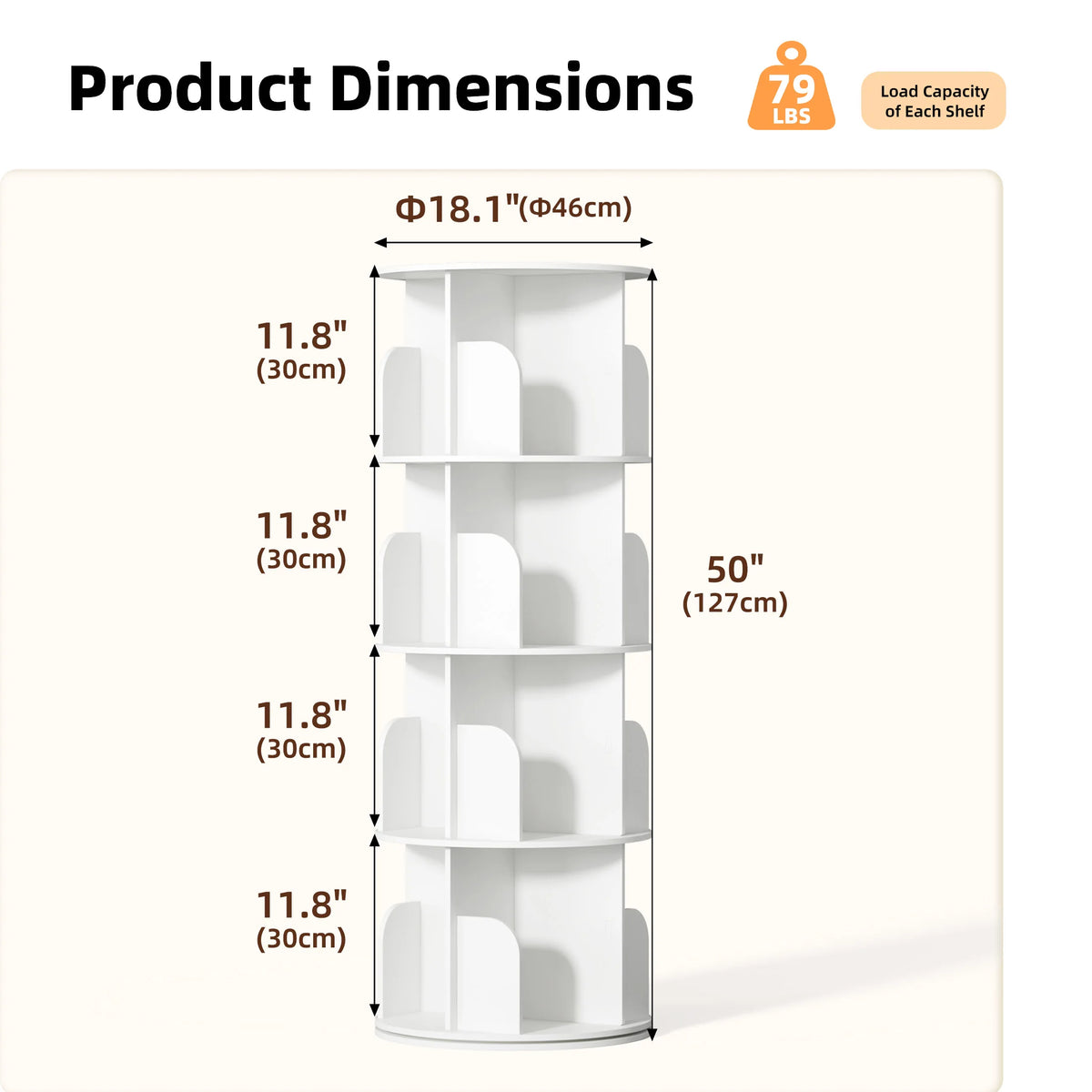 Estante de Armazenamento Rotativa JHK de 3-4 Camadas 360 °   Estante Giratória para Livros, Prateleira Vertical Independente para Quarto e Sala de Estar