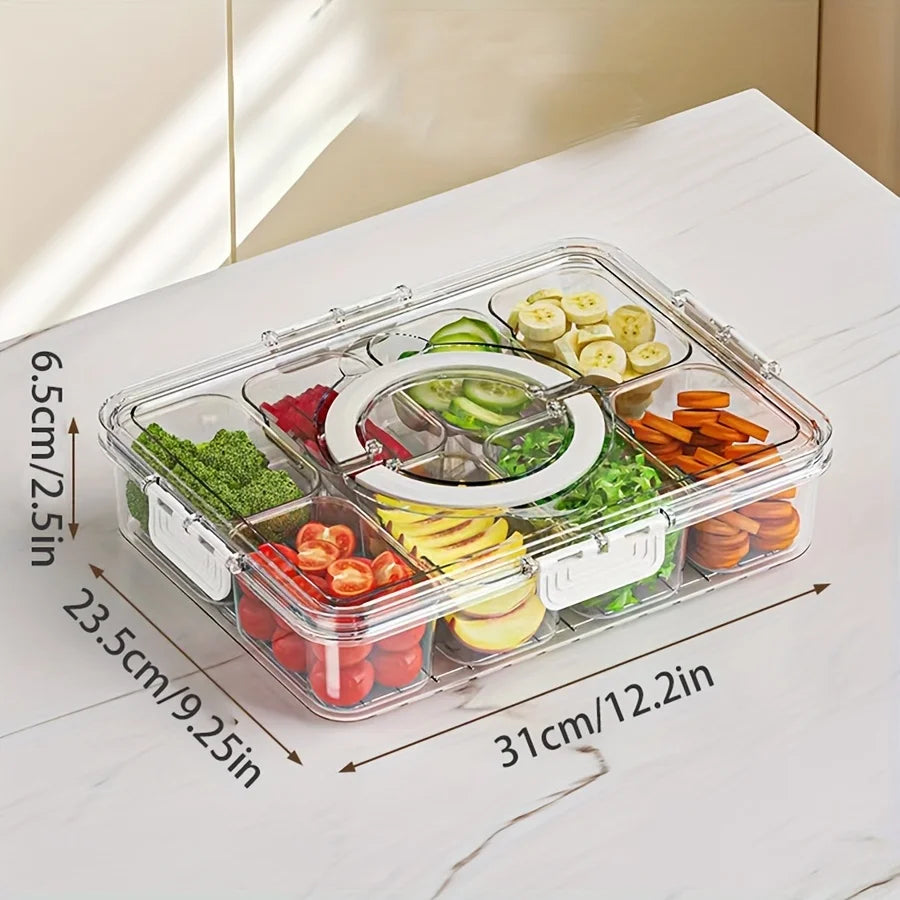 Bandeja de Servir Dividida com Tampa, Recipiente para Armazenamento de Alimentos, Caixa de Lanches, Recipientes para Lanches com 8 Compartimentos, Recipientes para Armazenamento de Frutas