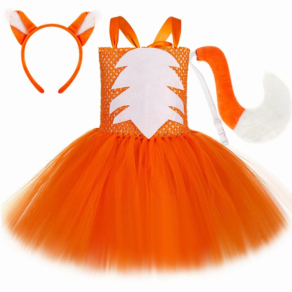 Traje de raposa para meninas laranja dos desenhos animados animal nick wilde tule tutu vestido da criança crianças halloween carnaval festa vestir-se roupas