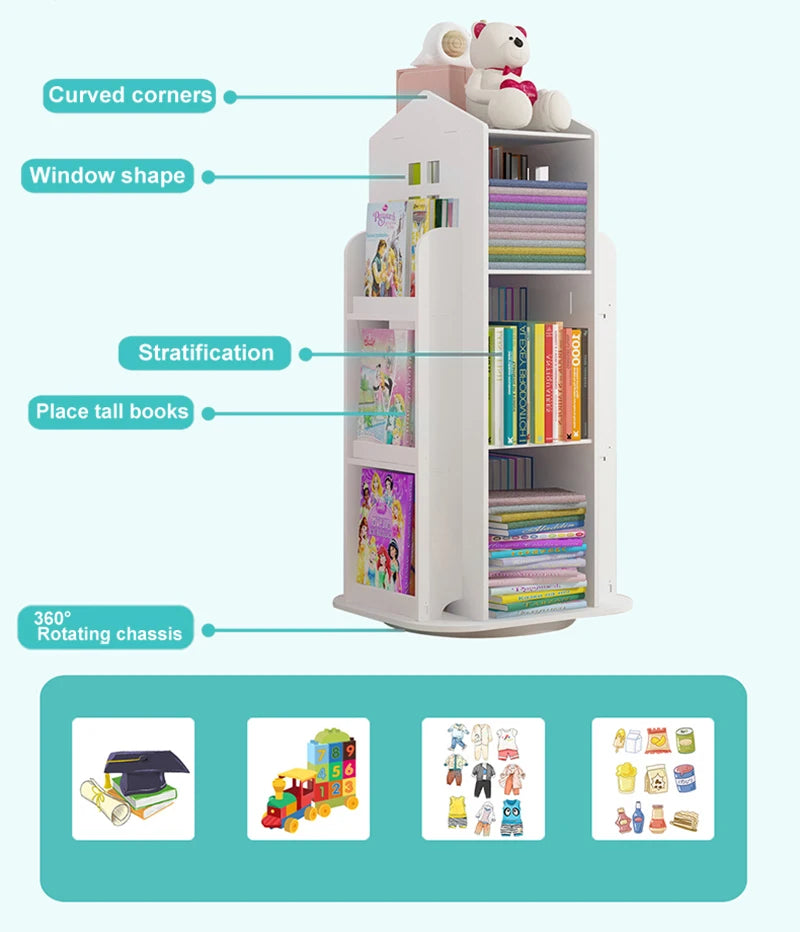 【Breeins】Madre de casa infantil, estante rotativa, livros, brinquedos, organizador de armazenamento, prateleira, armário, decoração de casa