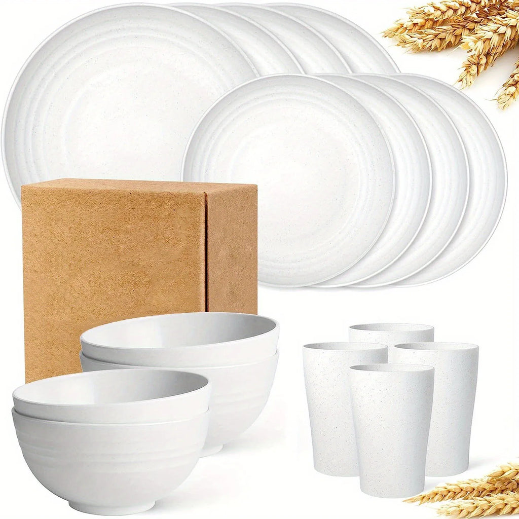 Novo 16 peças/set de pratos de refeição não frágeis, pratos de palha de trigo, conjunto de talheres, máquina de lavar louça de micro-ondas, seguro, utensílios de mesa reutilizáveis