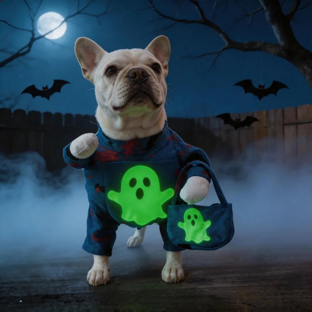 Roupas de Halloween para Cães, Fantasia Engraçada para Animais de Estimação com Fantasma Fluorescente, Vestido Fofo para Cães e Gatos, Conjunto de Roupas Festivas para Festas