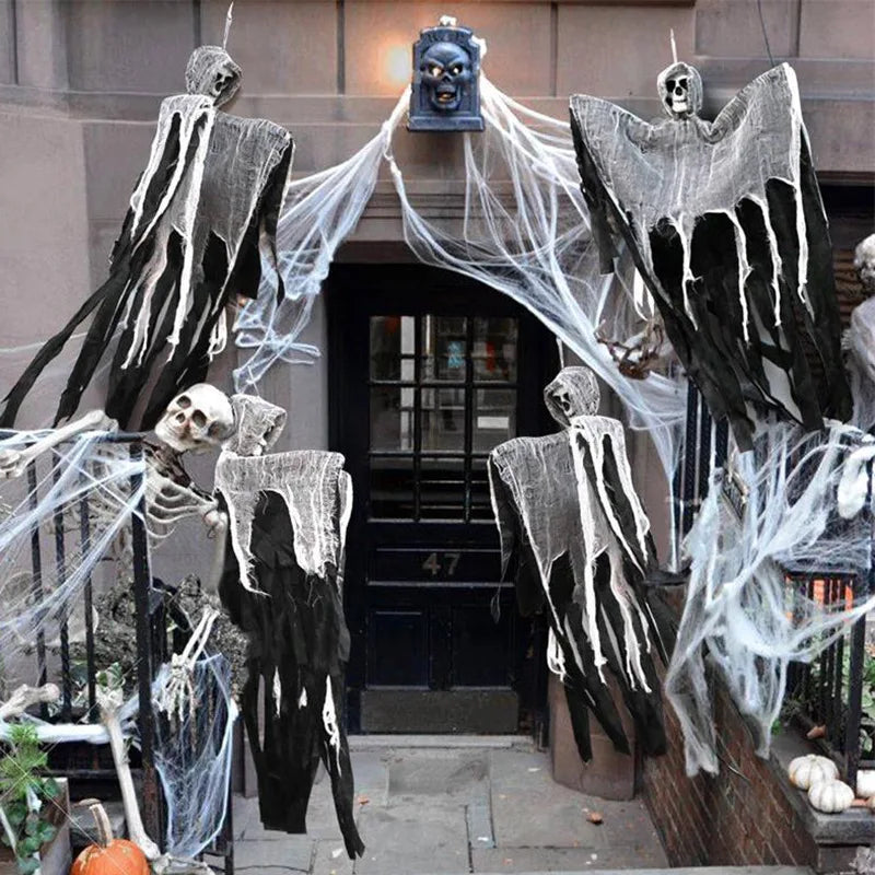 Decoração de Halloween: Fantasma Esqueleto Pendurado, Ornamento de Fantasma de Gaze Assustador para Casa Assombrada e Festa no Quintal