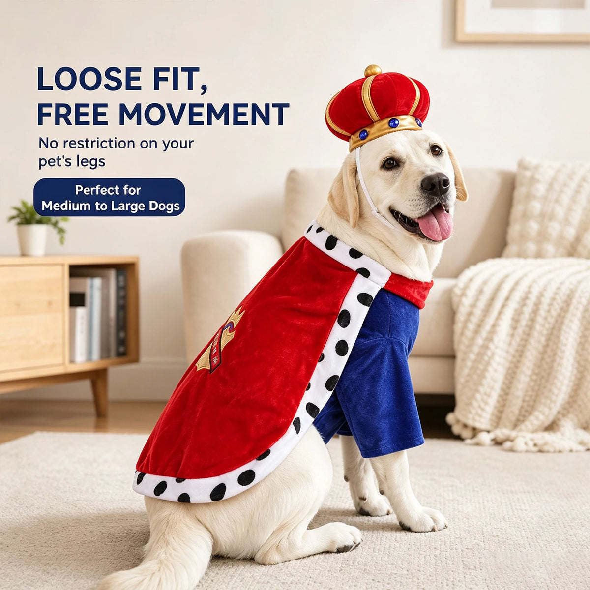 Fantasia de Rei para Animais de Estimação, Conjunto de Capa e Coroa de Pelúcia, Roupa Macia para Cães com Velcro, Roupa de Festa de Halloween para Cães e Gatos, Fofa
