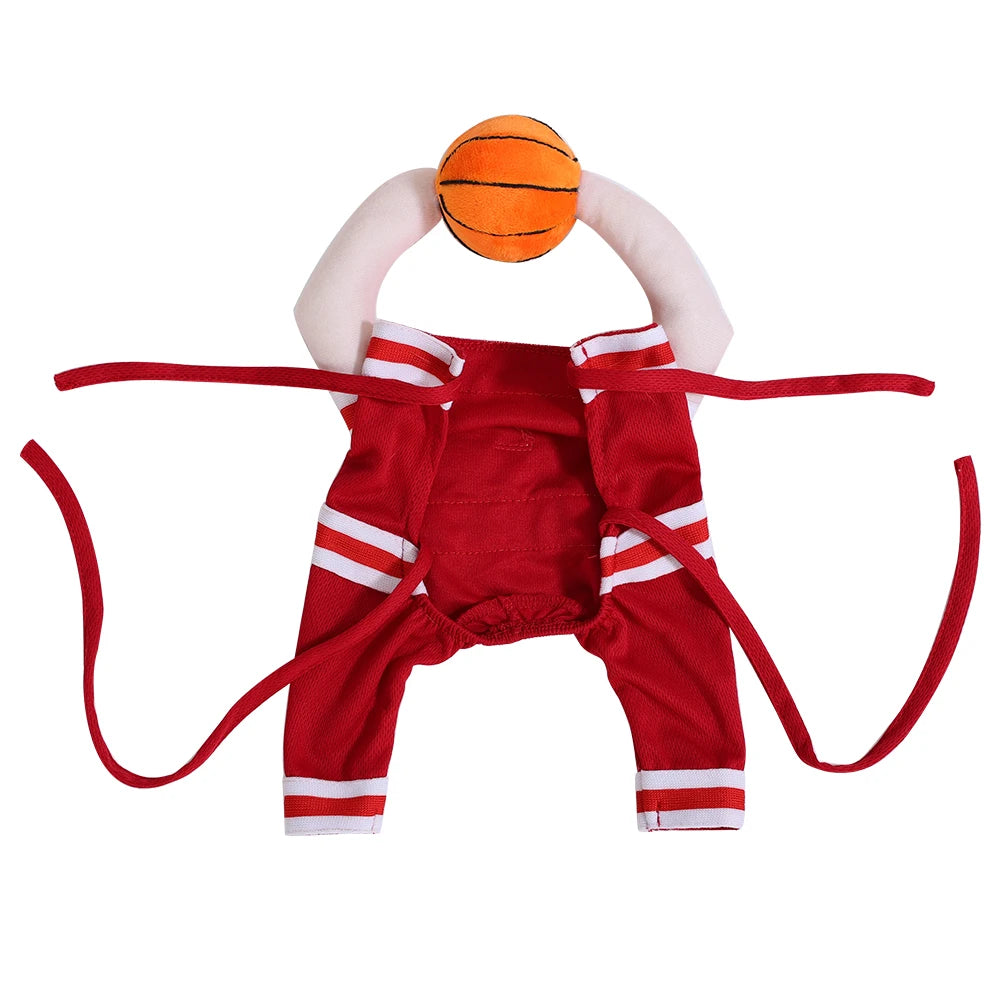 Fantasia de Basquete para Pets de Halloween com Bola 3D, Roupa Divertida de Cosplay Esportivo para Cães Pequenos e Médios, Vestuário para Pug, Sessões de Fotos e Brincadeiras