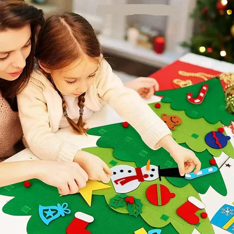 DIY sentiu árvore de natal com ornamento suspenso, luzes LED, presentes para crianças, decoração de ano novo, suprimentos de natal, 2024