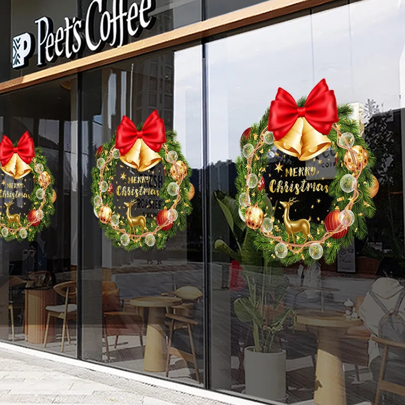 Decorações de Natal para criar um ambiente festivo, guirlanda para vitrine, autocolante estático, autocolante para vidro, autocolante com motivos de nó e sinos para janelas.
