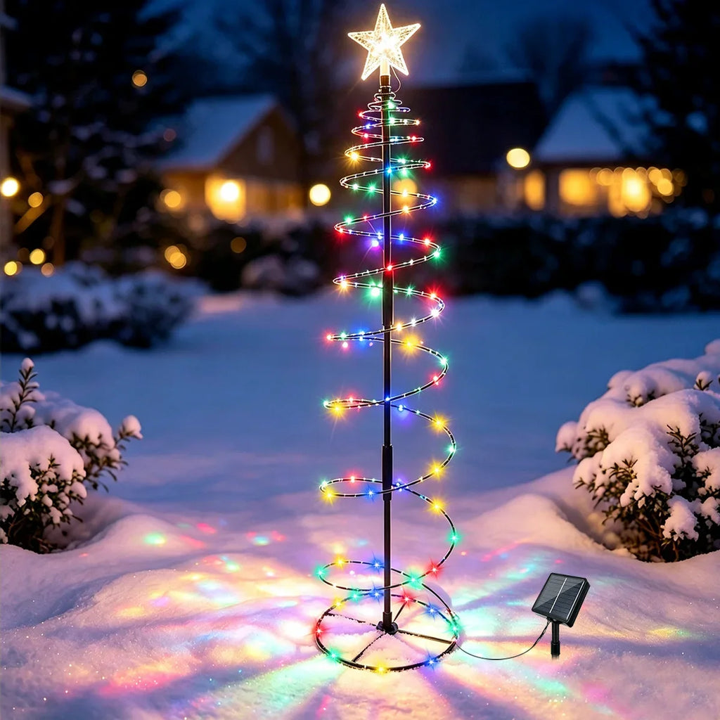 Luz solar para exterior, luminária de árvore de Natal, guirlanda de fadas LED em forma de estrela, RGB, com efeito de luz intermitente, à prova d'água, para jardim, pátio, relvado, quintal, decoração de festas.