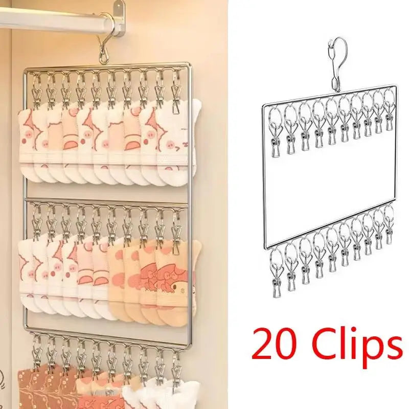 Varal de roupa em aço inoxidável com vários prendedores, resistente à ferrugem, economiza espaço, ideal para meias, roupa interior, varanda e lavanderia [YY32].