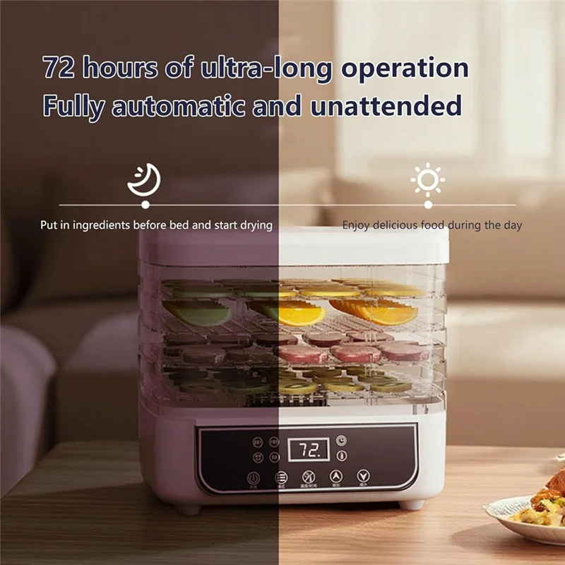 A98I-Temporizador e temperatura ajustáveis Desidratador de alimentos transparente de 5 camadas para frutas, ervas, seca para sec