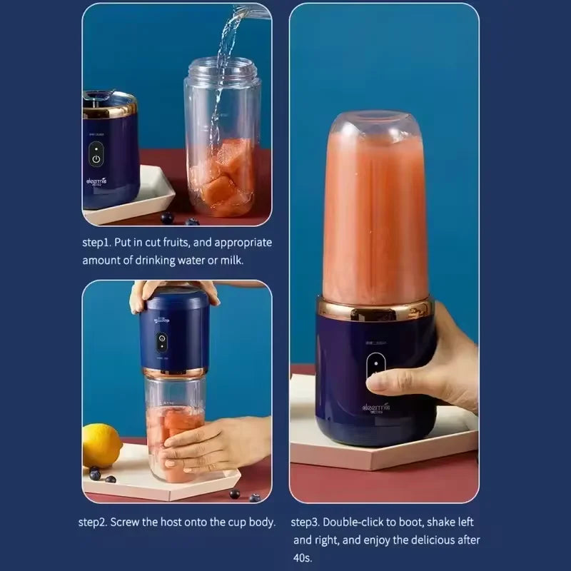 Liquidificador Elétrico Portátil USB com 6 Lâminas, Mini Espremedor de Frutas Sem Fio, Copo para Triturar Gelo, Ferramenta de Cozinha