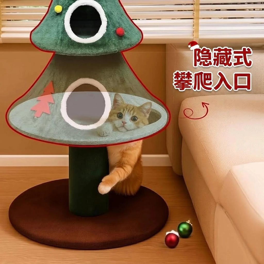 Torre Grande de Árvore de Natal com Cama em Forma de Caverna, Poste Arranhador de Sisal, Brinquedo para Todas as Estações