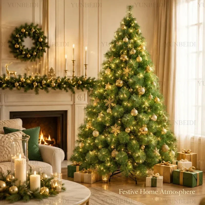 Árvore de Natal Artificial com Agulhas de Pinheiro em PET, com Luzes LED, de 90cm a 240cm, Decorações de Natal para a Família