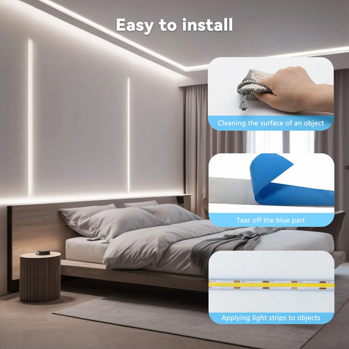 Luzes cob tira led toque dimmer flexível fita de diodo 5v usb linear iluminação interior lâmpada sala diy tv espelho backlight decoração da parede