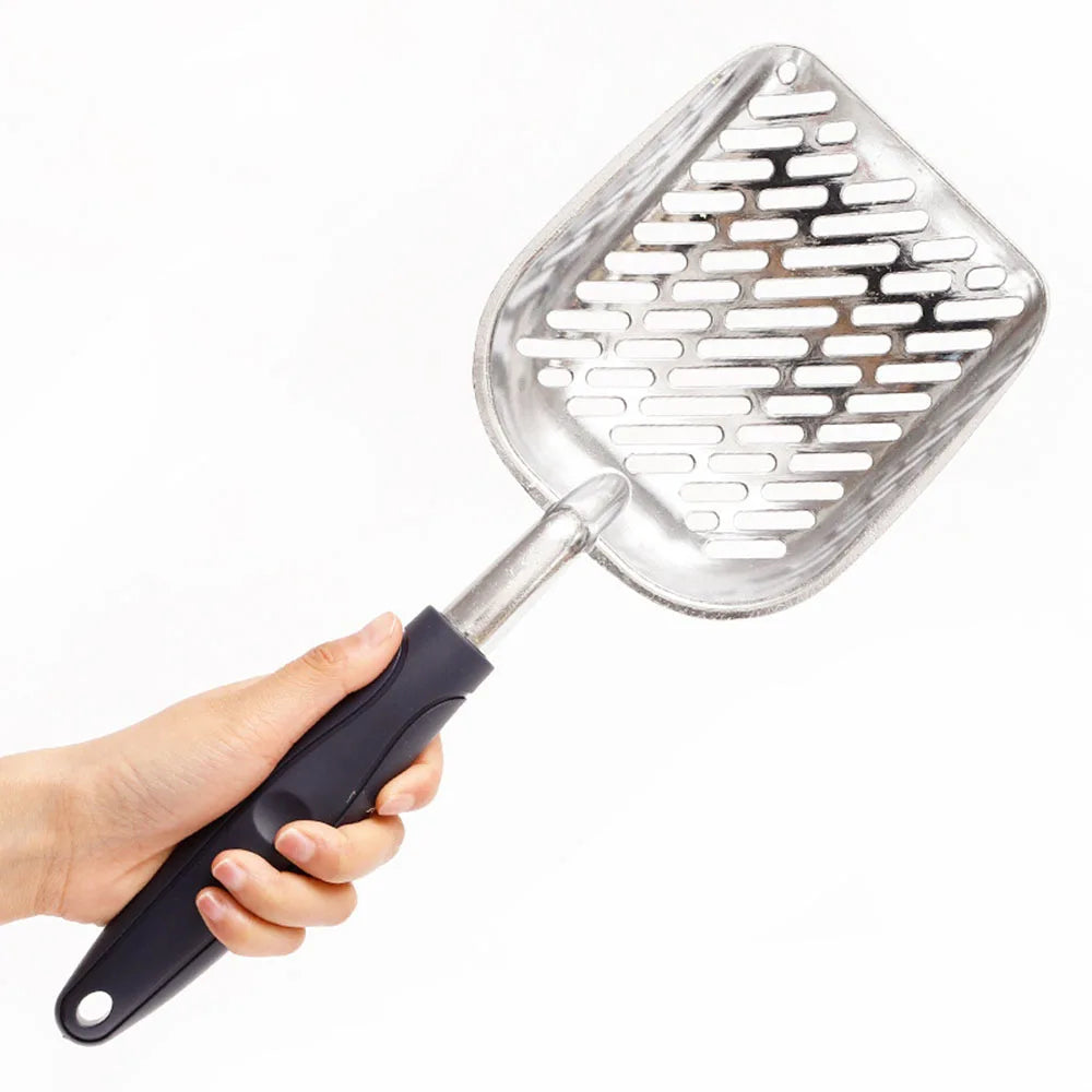 Colher grande da areia do gato do metal, Peneira Kitty com pá profunda, Punho ergonômico, Feito de alumínio sólido resistente