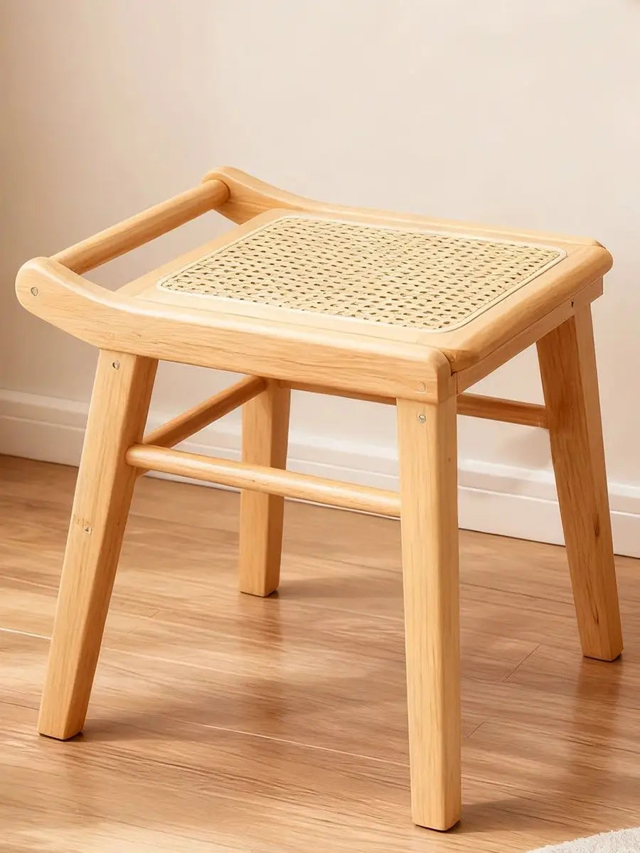 Banqueta elegante de bambu com tampo de vime – Banqueta moderna para penteadeira de quarto, sala de estar e decoração de entrada de casa