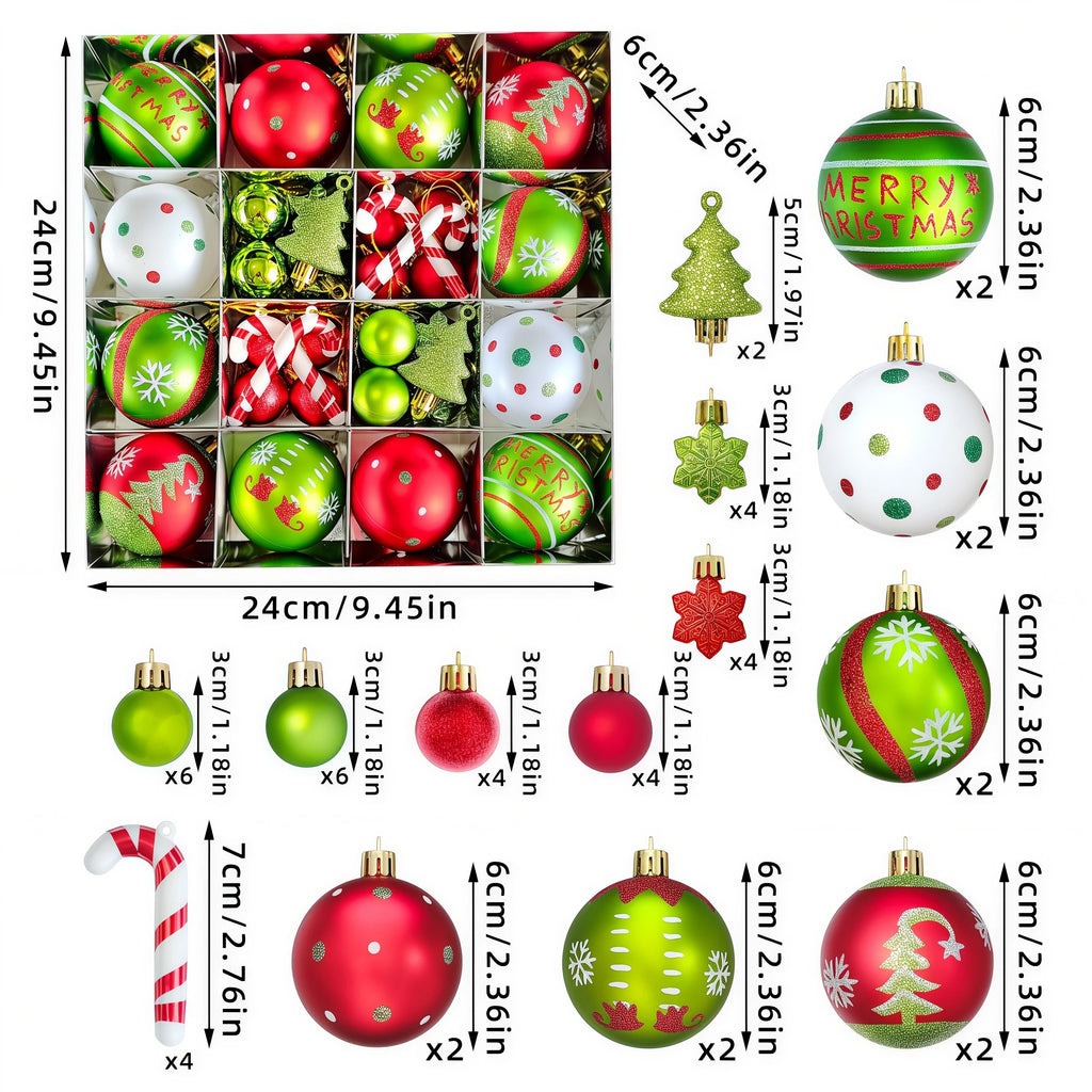 Conjunto de enfeites de bolas de Natal, verde e vermelho, para pendurar na árvore de Natal, ideal para festas de Ano Novo e como presente.