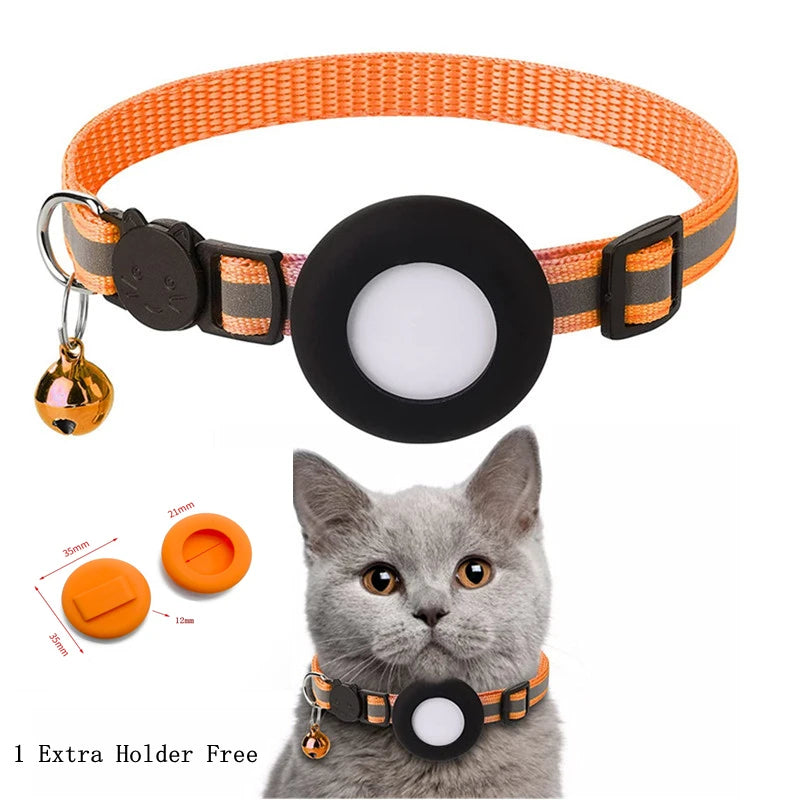 Coleira para Gato Airtag, Fivela de Segurança Refletiva com Sino, Coleira GPS Ajustável Anti-Perda para Gatinhos e Filhotes