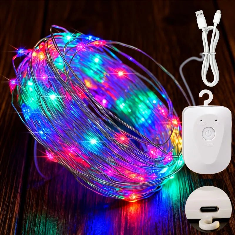 Luzes de fadas de natal recarregável led à prova d' água rgb luz de corda 8 modos design destacável para decoração de festa de casamento de árvore de natal - Kasa & Pet