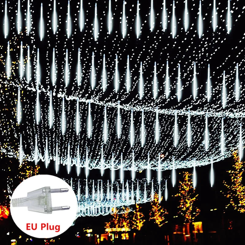 Chuveiro de meteoros de natal led luzes da corda iluminação do feriado interior/exterior decoração jardim festa decorações chuva gota caindo novo