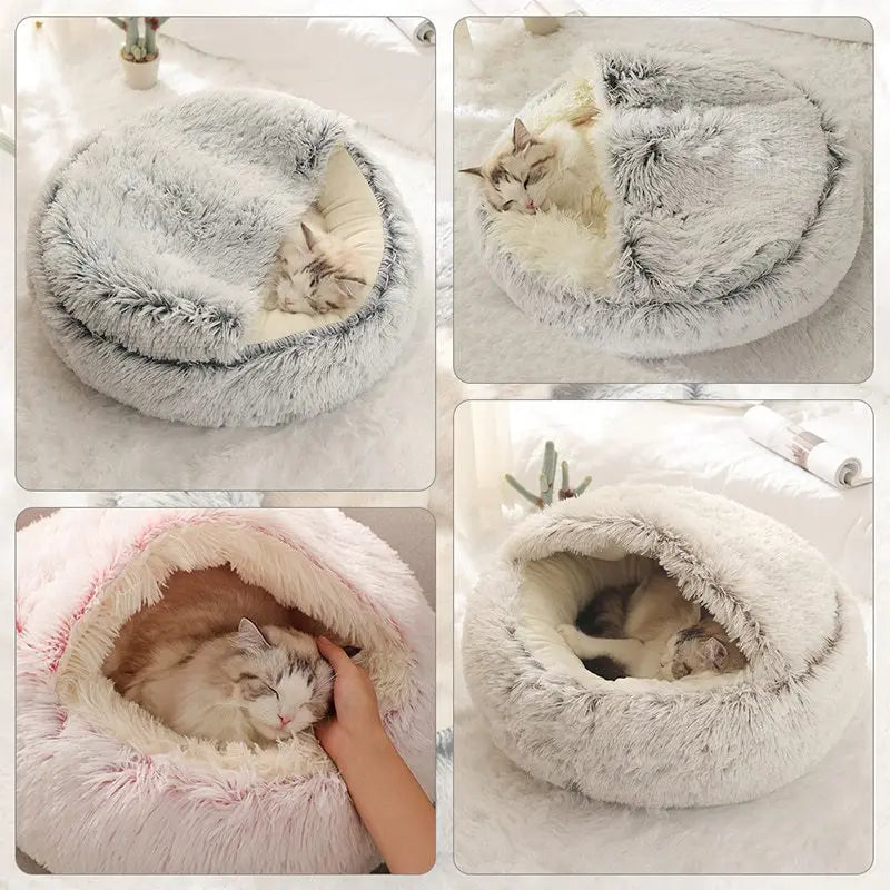 Cama macia quente do animal de estimação do luxuoso com tampa, ninho redondo do sono, caverna para cães pequenos, colchão do gato, gatinho