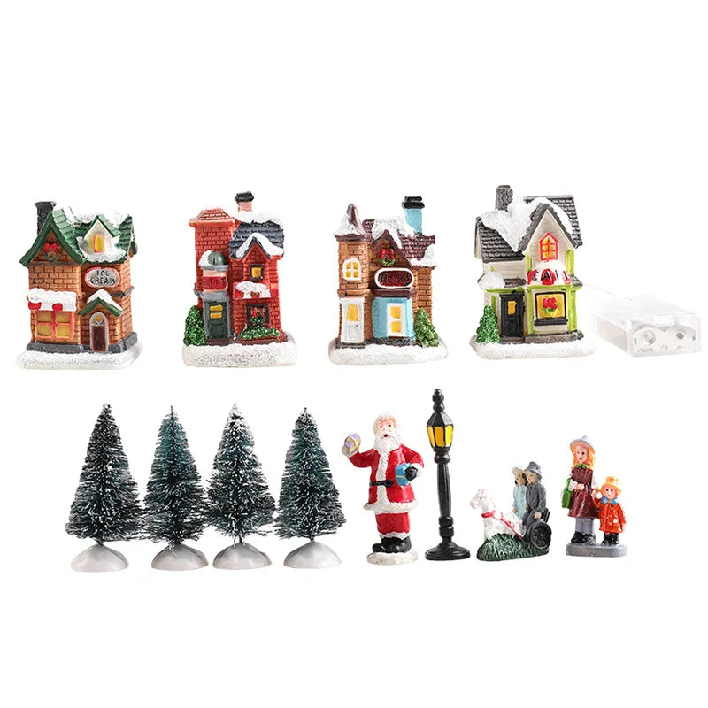 Enfeite de casa em miniatura de resina para o Natal, decoração de mesa com tema de aldeia natalina, casa em miniatura, cena em miniatura, decoração para festas de fim de ano.