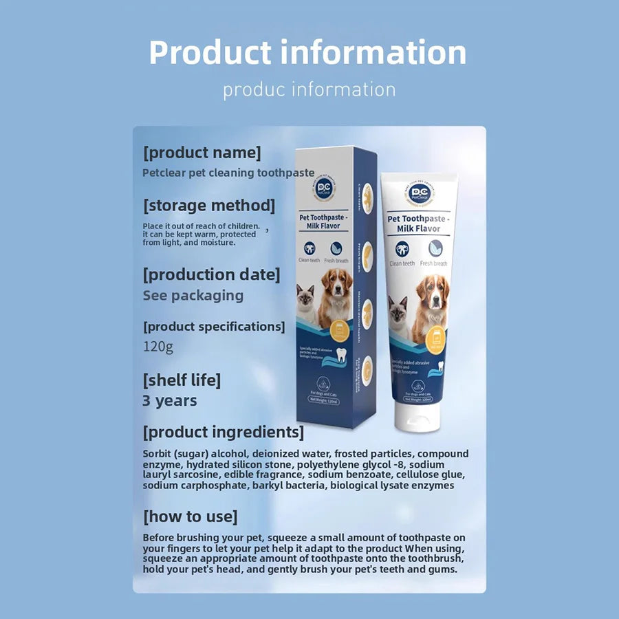 PetClear 120g de pasta de dente para animais de estimação com sabor de leite - remover tártaro, dentes limpos, refrescar a respiração, reduzir a placa para animais de estimação
