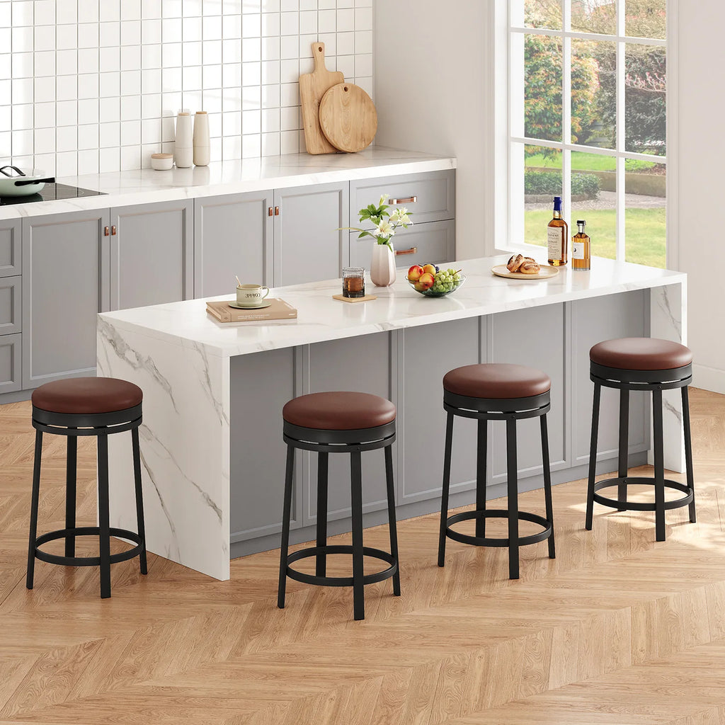 Bancos de bar giratórios de 24 '', bancos de bar modernos sem encosto com altura de balcão, estofados em couro PU e estrutura de metal para ilha de cozinha