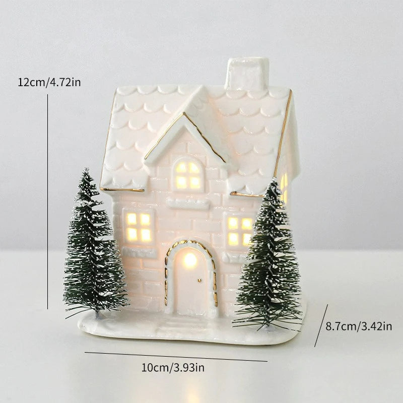 Enfeites de Cerâmica Criativos para Árvore de Natal: Casa de Neve Luminosa para Arranjo de Cenário e Pequenos Enfeites de Mesa