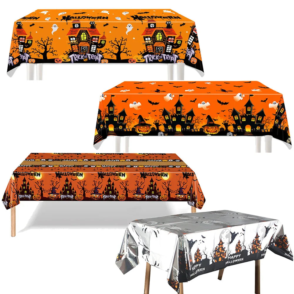 Toalhas de mesa com tema de Halloween, decorações de festa fantasma de abóbora, mesa retangular de plástico, lembranças para crianças, decoração de mesa, suprimentos para festas