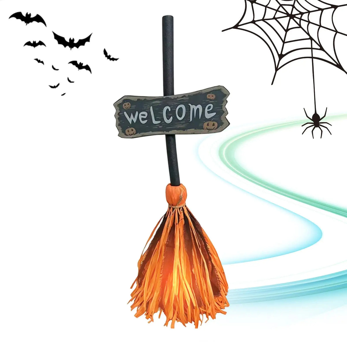 Vassoura de Bruxa Animada para Decoração de Halloween com Sensor de Movimento, Iluminação e Efeito Flutuante, Adereço Assustador e Dançante para Casa Assombrada