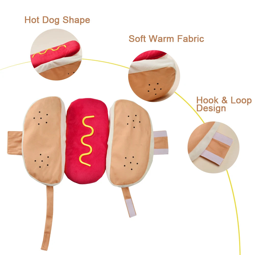 Fantasia de cachorro-quente para animais de estimação no Halloween, roupas engraçadas para cães pequenos, roupas fofas e macias para filhotes, fantasia de gato para festas e sessões de fotos