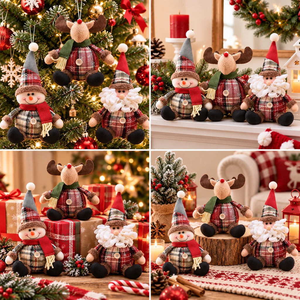 Bonecos de Natal para decoração de árvores, incluindo o Papai Noel, o boneco de neve e as figuras de renas, para decoração de casa, presentes de aniversário e para celebrar o Natal.