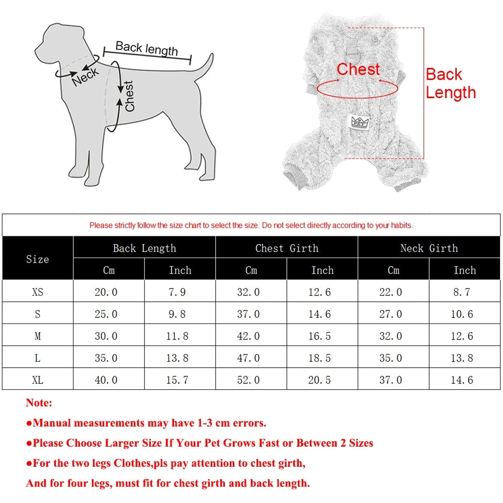 Roupa Quente de Pelúcia para Cães, Macacão de Inverno para Pets, Roupa de Quatro Patas de Lã Macia para Cães Pequenos e Médios, Gatos, Casaco para Filhotes com Anel para Coleira