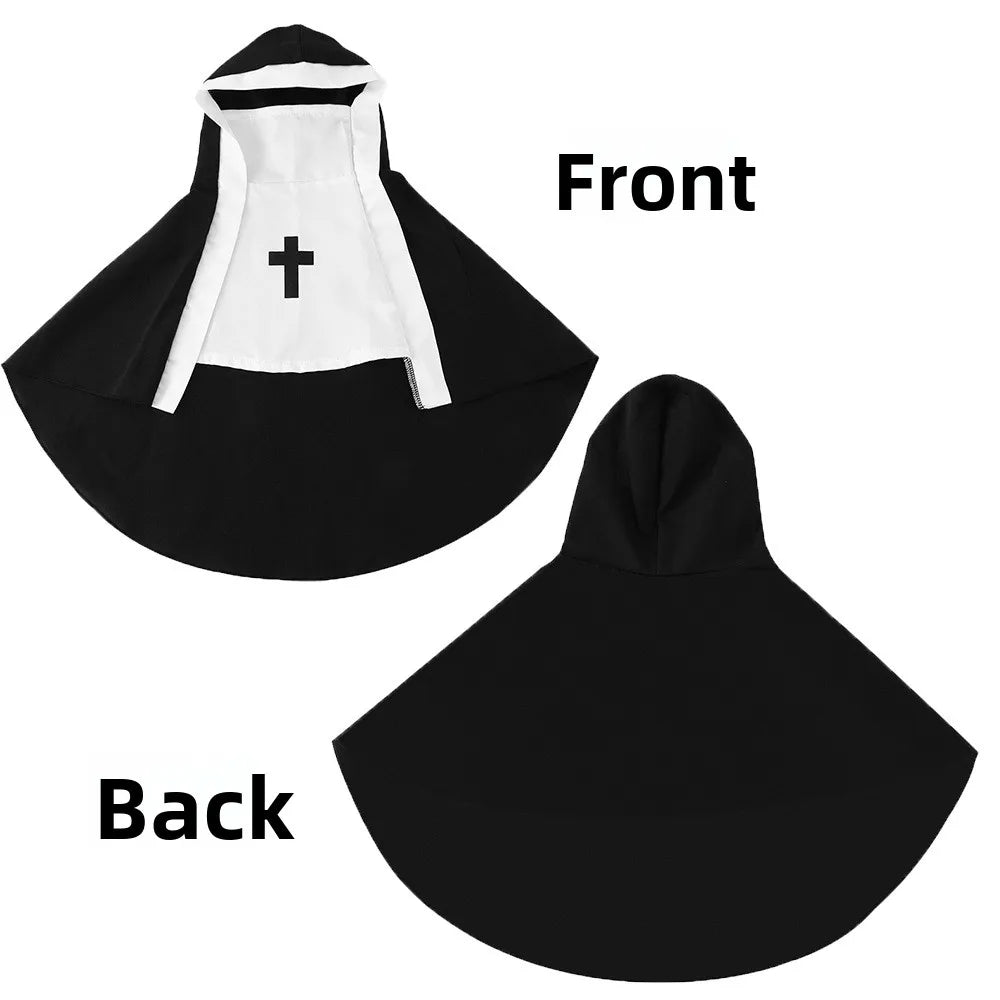 Fantasia Engraçada de Freira para Pets com Cruz para Gatos e Cães, Roupa de Halloween para Cães Pequenos a Médios